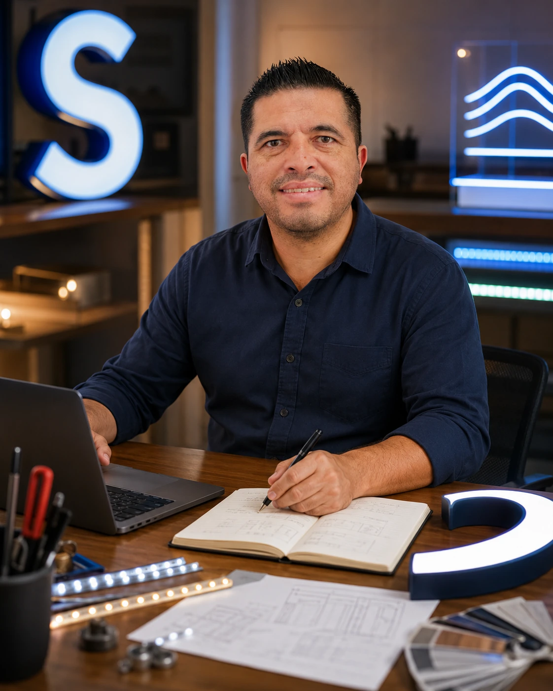 Gastón trabajando en contenido y herramientas para el sector de los anuncios luminosos