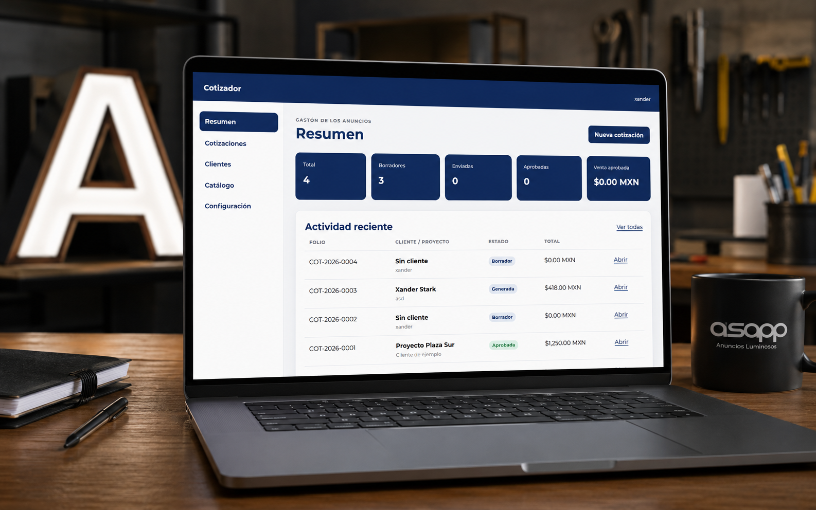 Vista previa del Cotizador profesional para anuncios luminosos