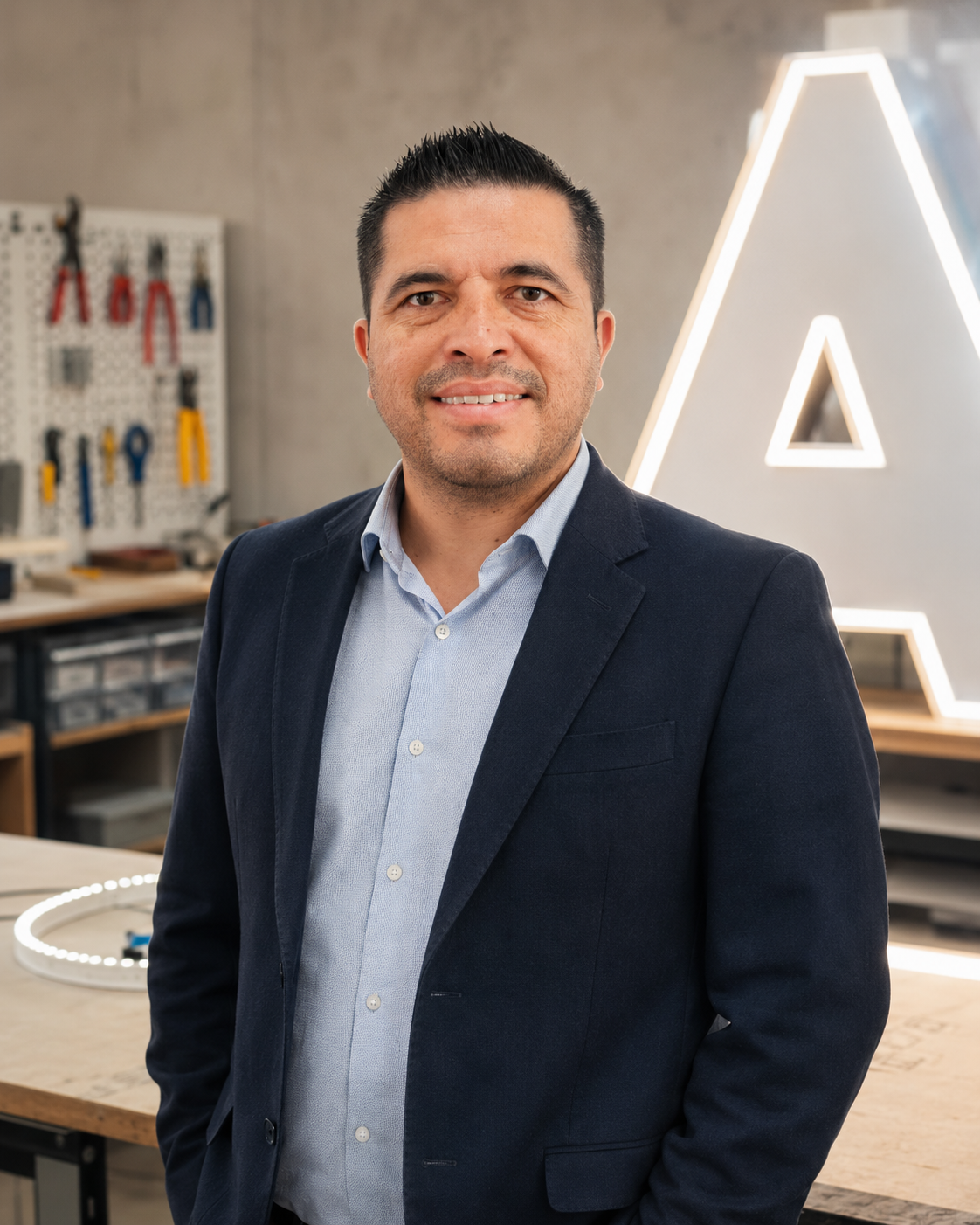 Retrato de Gastón, empresario y formador del sector de anuncios luminosos