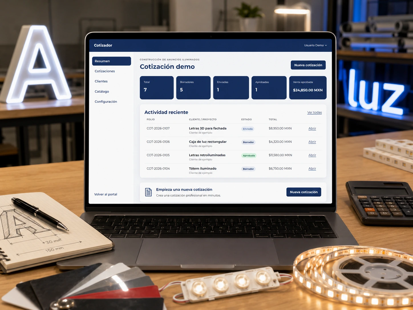Vista previa del Cotizador para anuncios luminosos